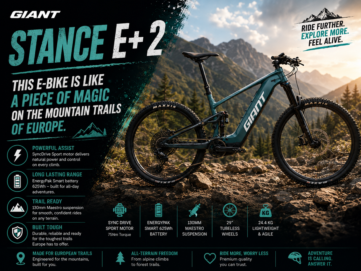 Giant Stance E+ 2 Price EU This e-bike is like a piece of magic on the mountain trails of Europe